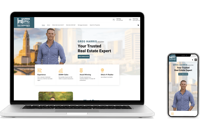 website mockups on laptop and cell phone